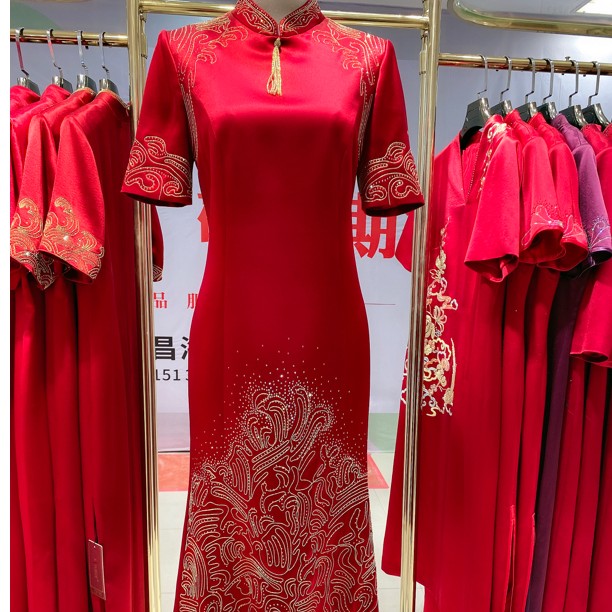 喜婆婆喜妈妈礼服婚礼敬酒服高端定制礼服旗袍气质中式国风红色