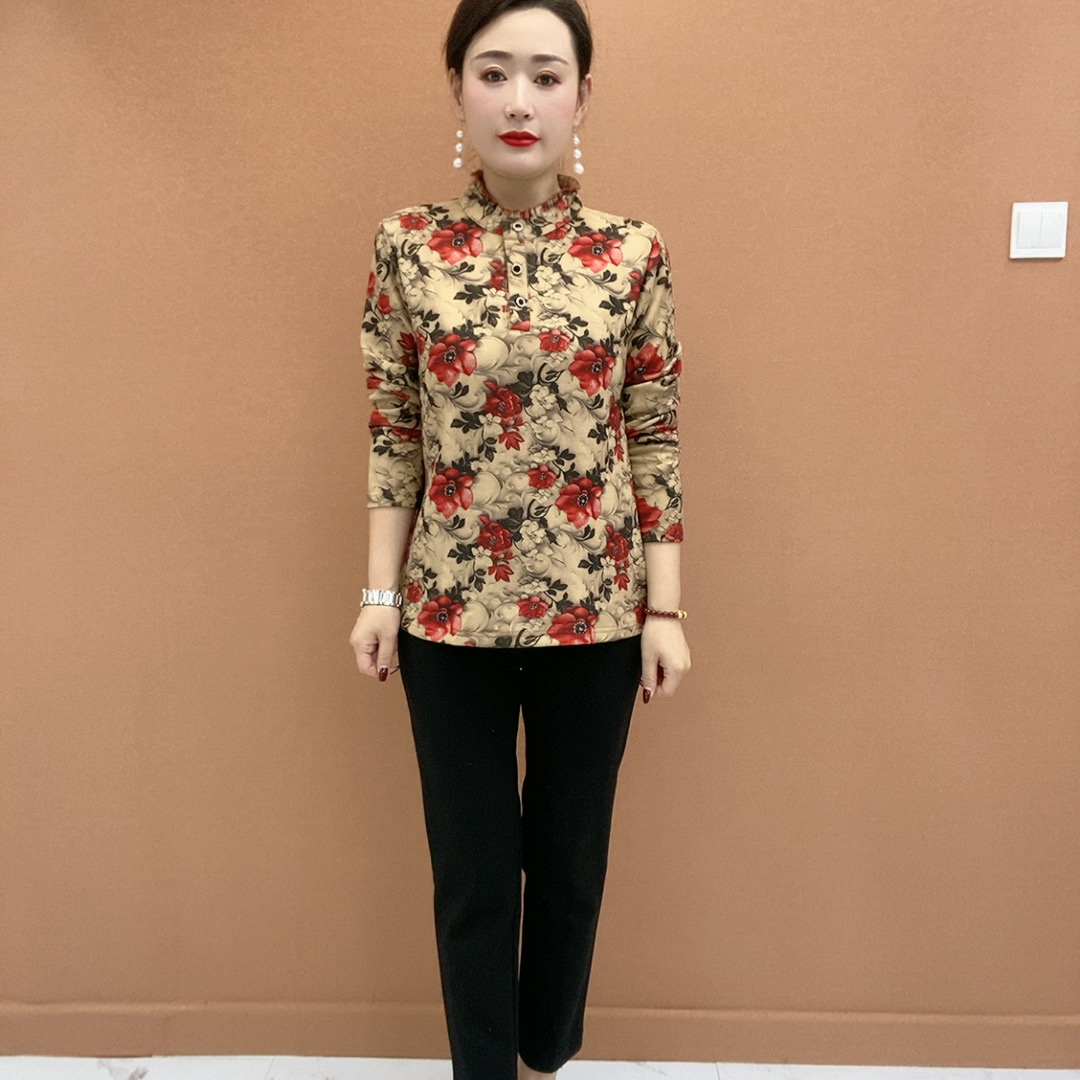 妈妈装秋冬新款长袖T恤女时尚洋气减龄遮肚子打底衫小衫