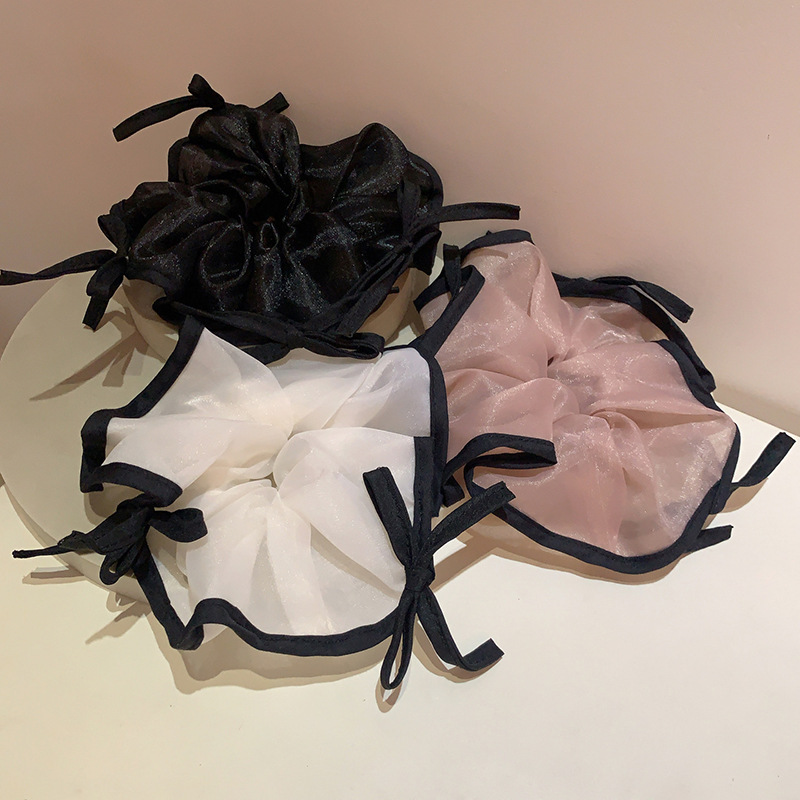 韩版黑边网纱蝴蝶结大肠发圈高级感少女甜美百搭头绳扎发皮筋头花