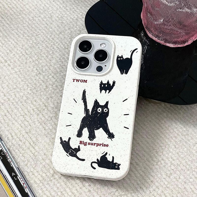 炸毛小黑猫苹果15手机壳iPhone14promax小麦壳13防摔12/11卡通xr8