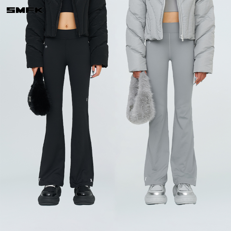 SMFK极限运动绒感塑身喇叭裤 UP025BK 运动热感修身微喇长裤