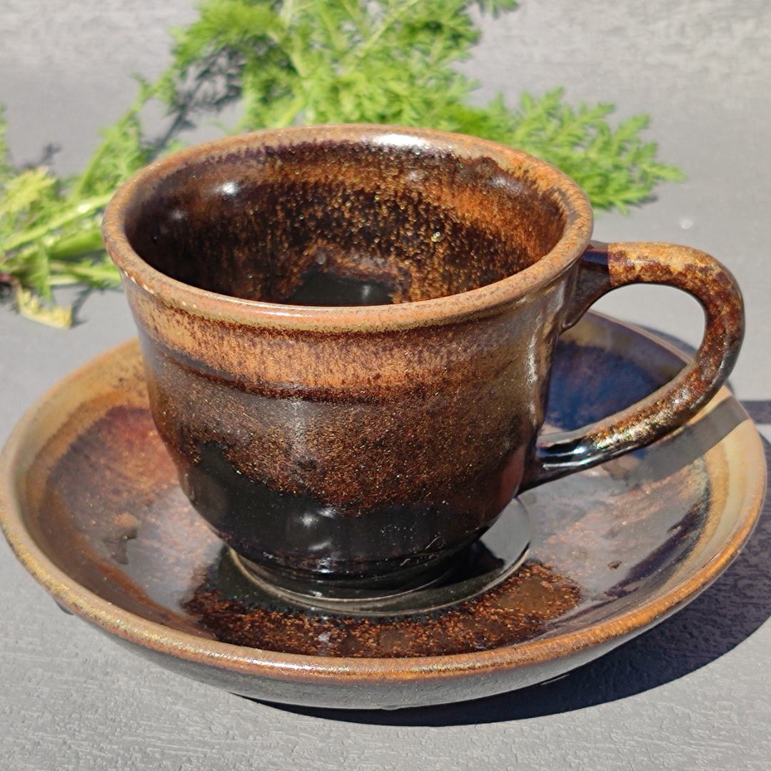禹州钧瓷美术一厂80年代库存窑变陶瓷柴烧杯天目釉茶杯咖啡杯/盘