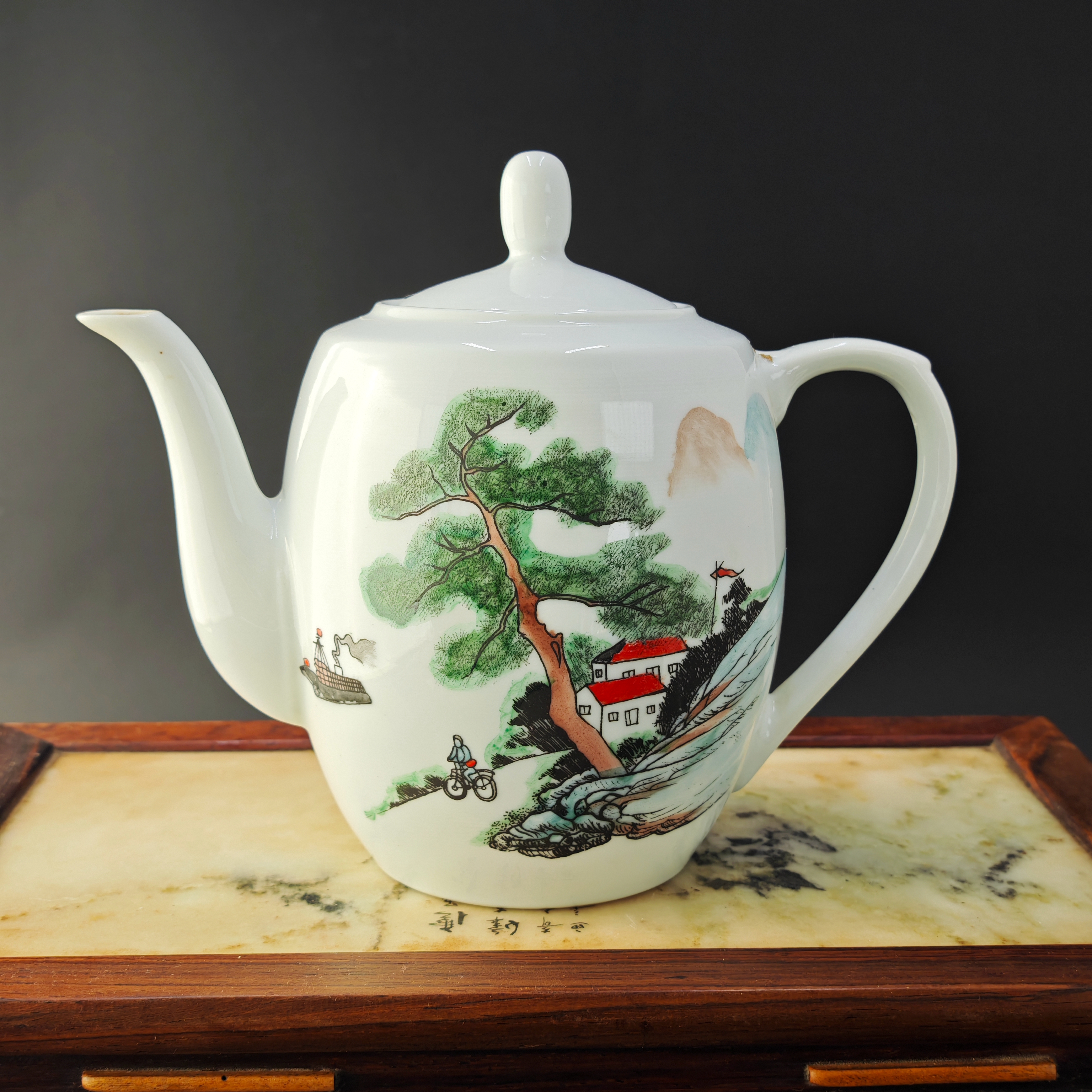 湖南陶瓷研究所半手绘山水大号手工人文老茶壶家用茶具泡茶壶