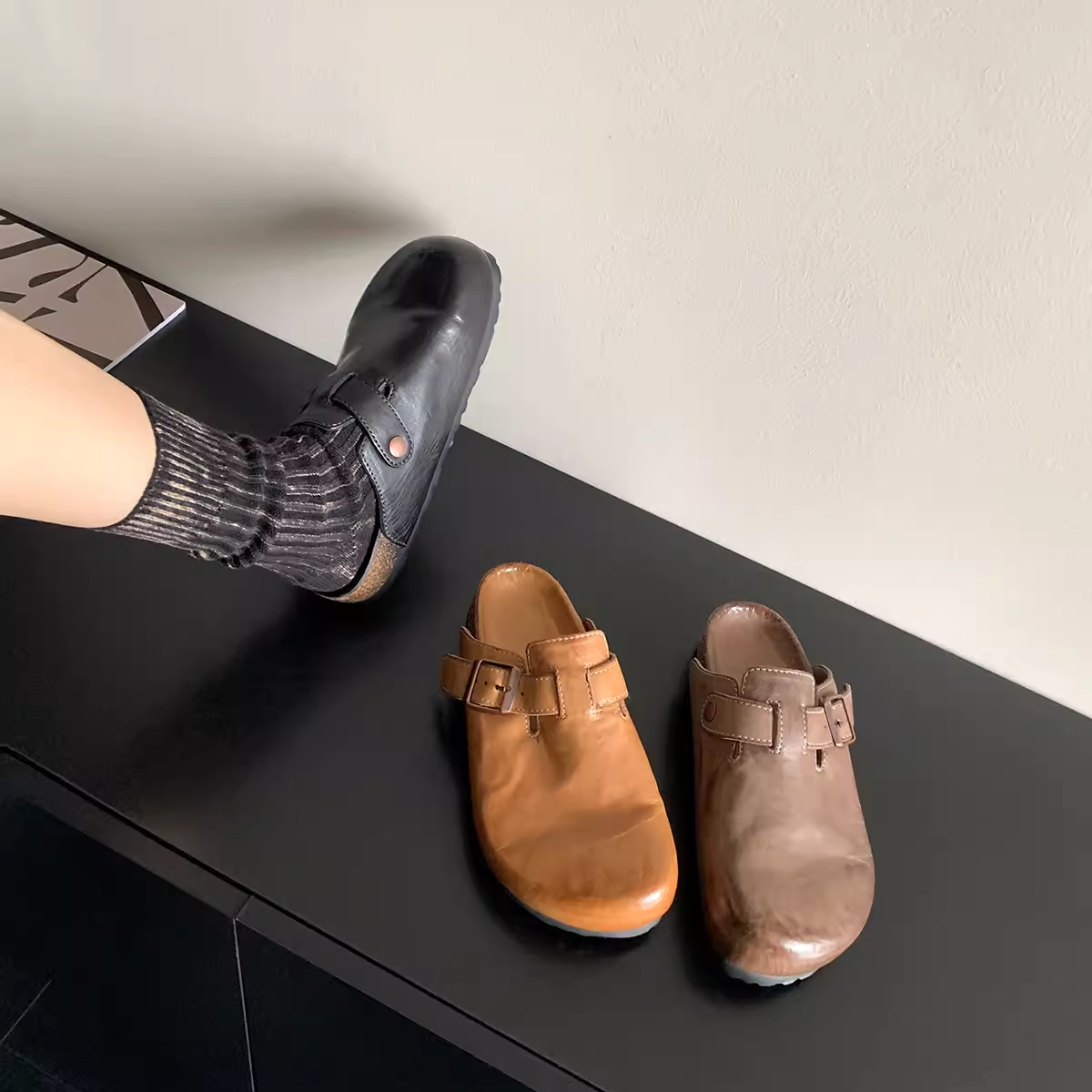 【马皮】勃肯鞋半拖女2025春新款厚底博肯包头拖鞋超软