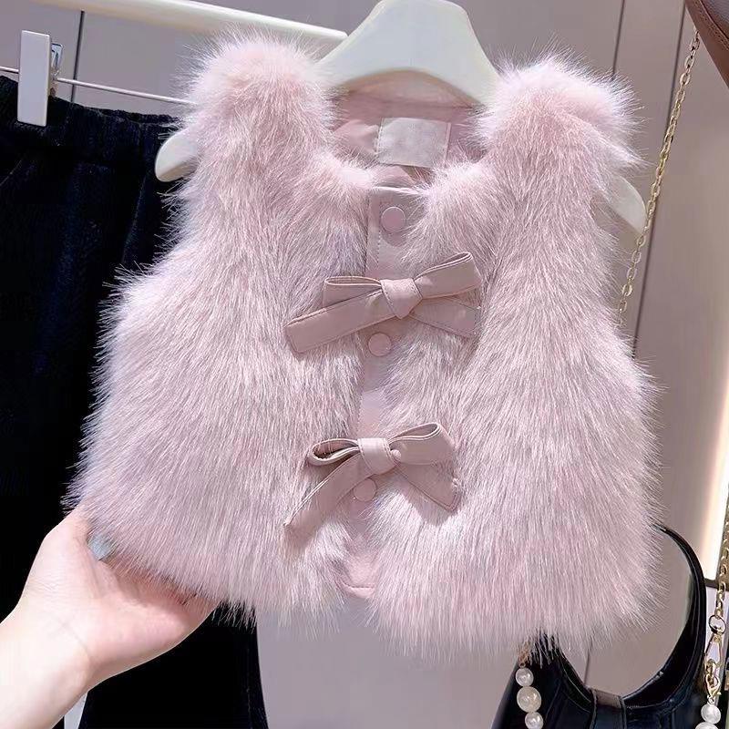 女童马甲仿皮草毛毛马甲秋冬新款儿童洋气加厚小香风背心坎肩外套