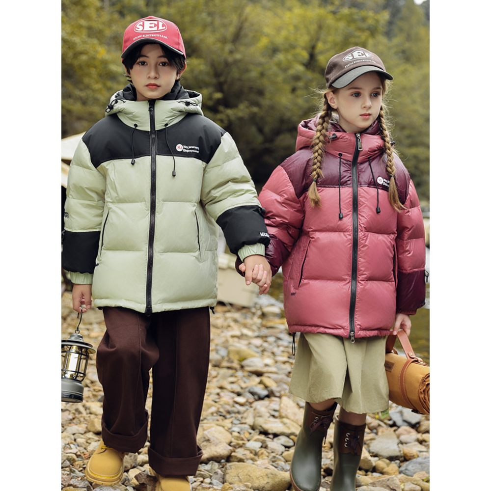 巴拉巴拉巴拉橙男童羽绒服2023新款儿童羽绒服女童拼色外套中大童