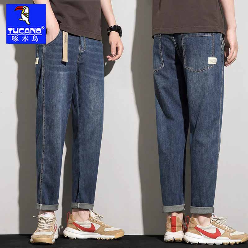 啄木鸟牛仔裤男士宽松直筒潮牌秋休闲夏季九分长裤子2023新款秋季