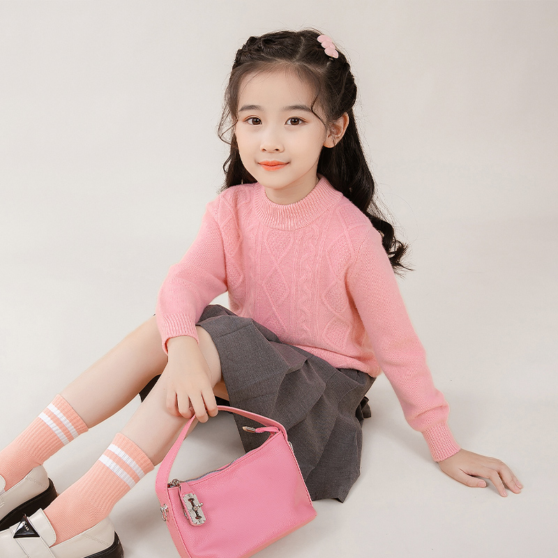 臻选7针半高领双股加厚花型保暖羊毛衫#男女童同款女童羊毛衫冬22