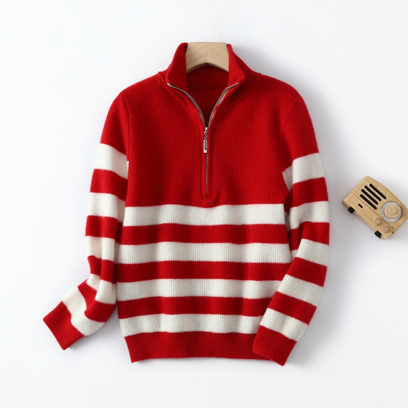 秋冬儿童羊毛衫半拉连条纹拼色时尚男童针织衫女童毛衣中大童打底