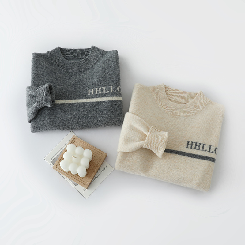 秋冬100%儿童羊毛衫90支澳毛拼接男女童针织衫中大童宝宝毛衣保暖