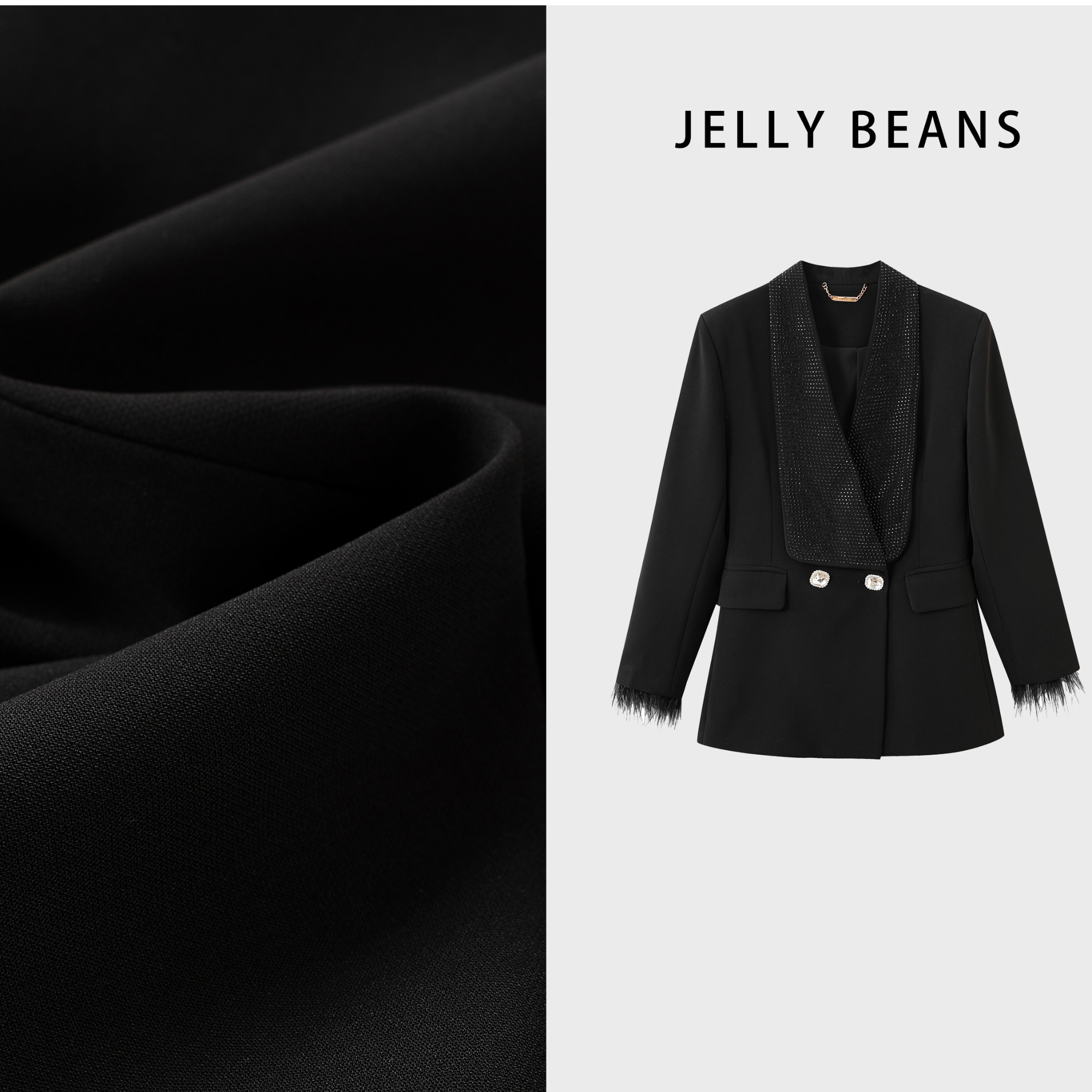 JELLY BEANS【霜林染醉】气质长袖西服修身时尚休闲黑色秋季设计感