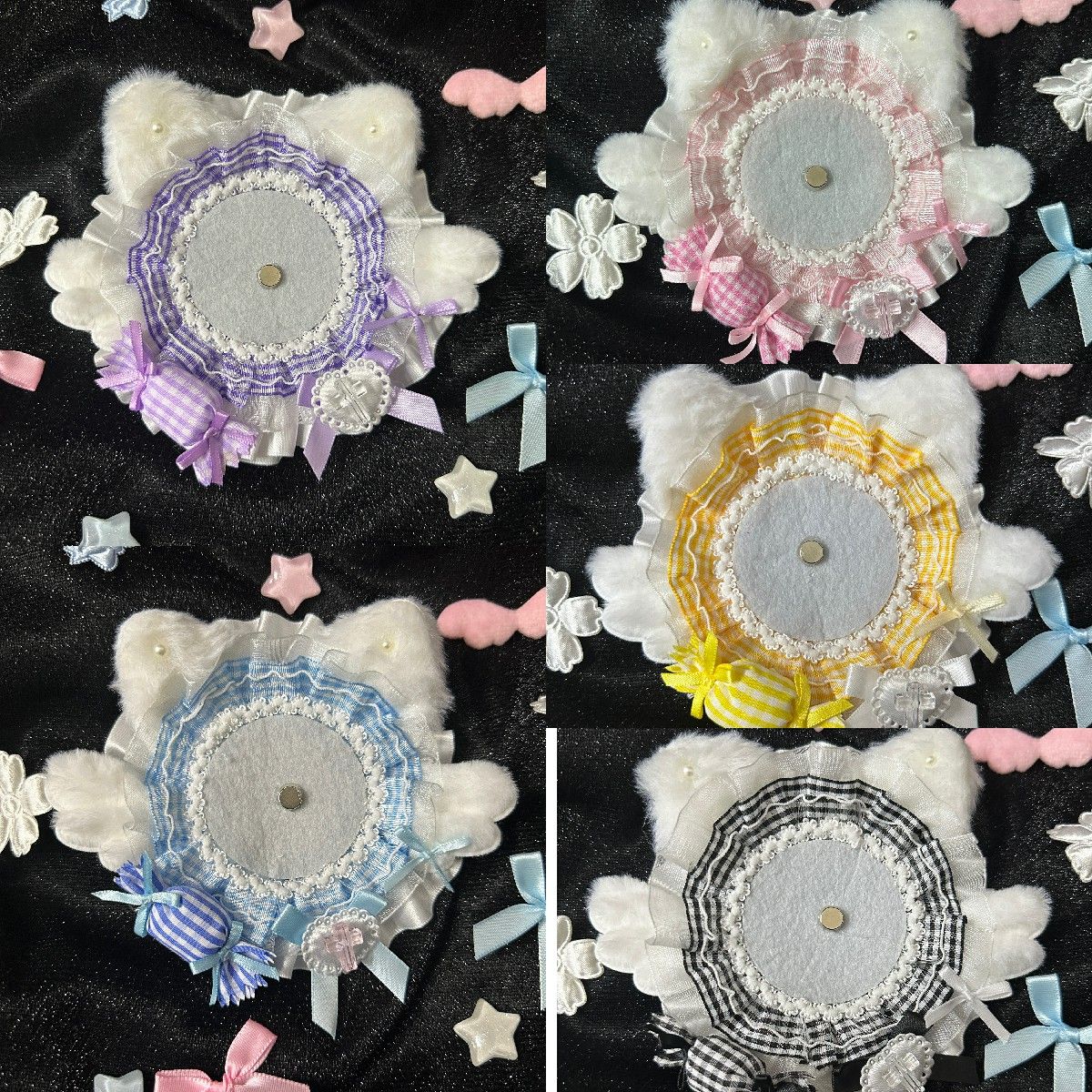 2024原创可爱新款猫猫吧唧托二次元蕾丝痛包装饰物小食量痛层配饰