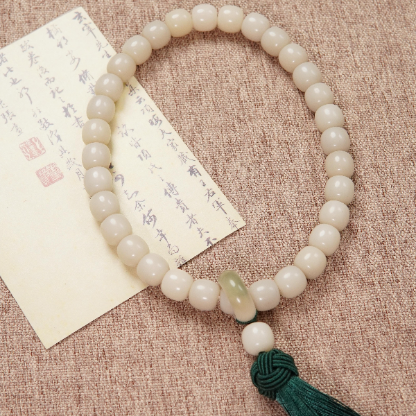 菩提根玉化籽烟雨江南12*13mm手持/白色手串【1串】文玩好物精工
