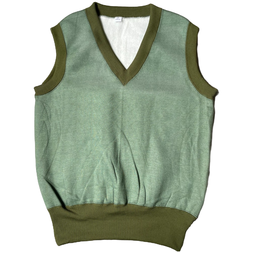 草绿绒背心男冬季 加厚防寒保暖中老年打底马甲V领套头无袖背心