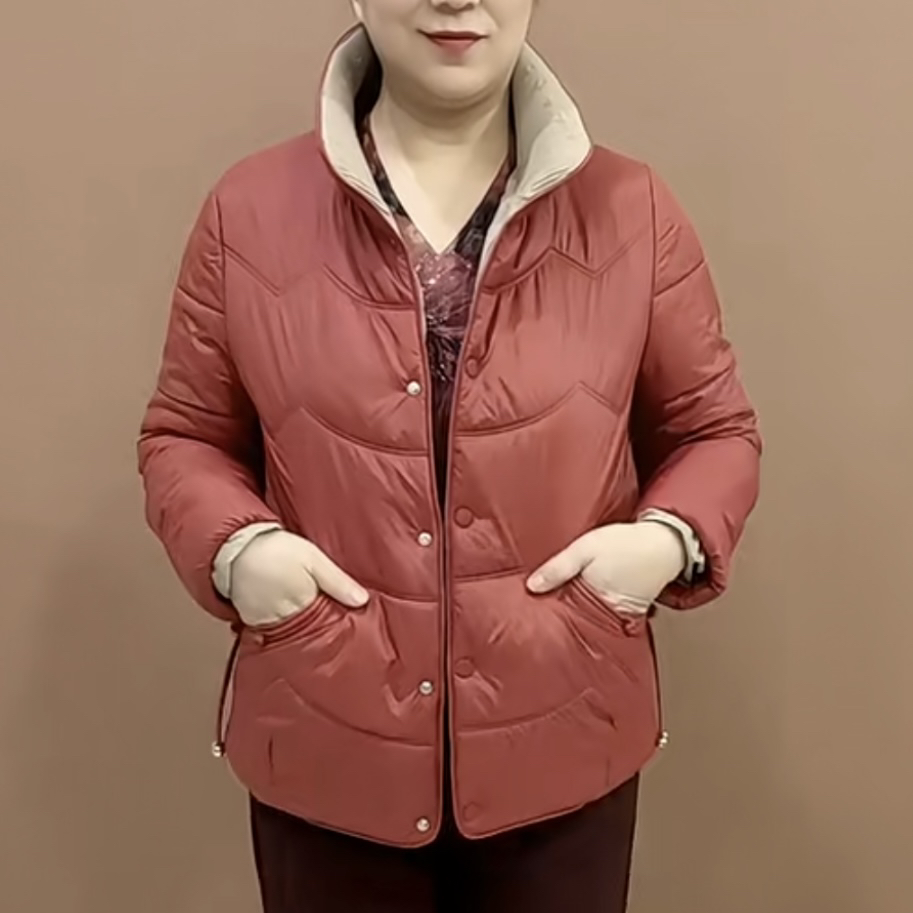 净版双兜盘扣翻领棉服外套女防寒保暖棉衣时尚休闲简约中老年女装