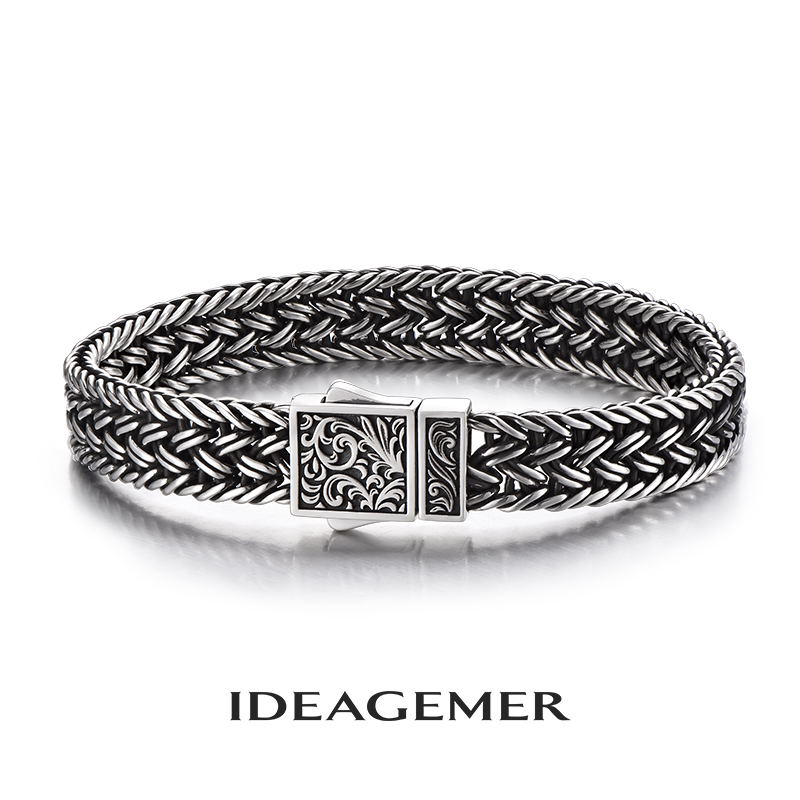 925银手链 IDEAGEMER复古唐草纹手链男手工做旧个性原创设计感