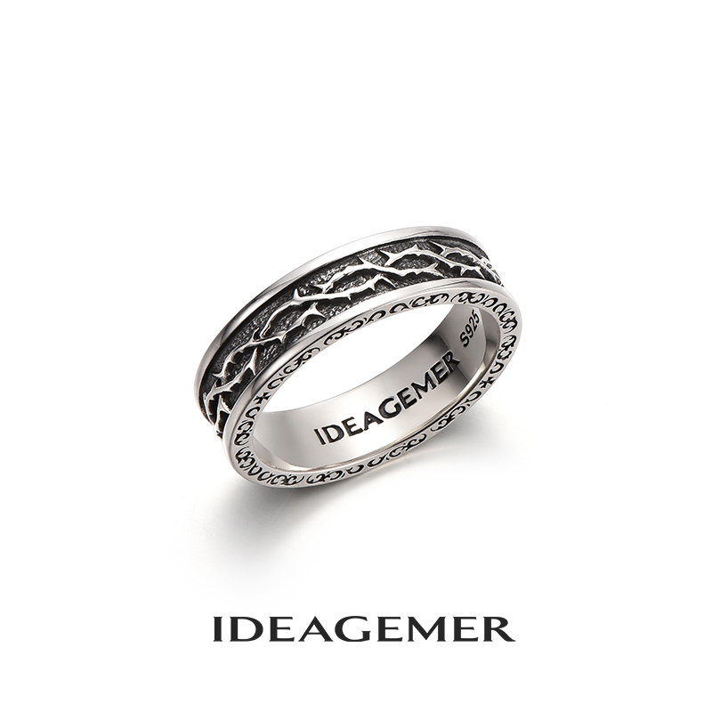 ideagemer 925银戒指 个性荆棘戒指闭口设计感小众潮情侣礼物情侣
