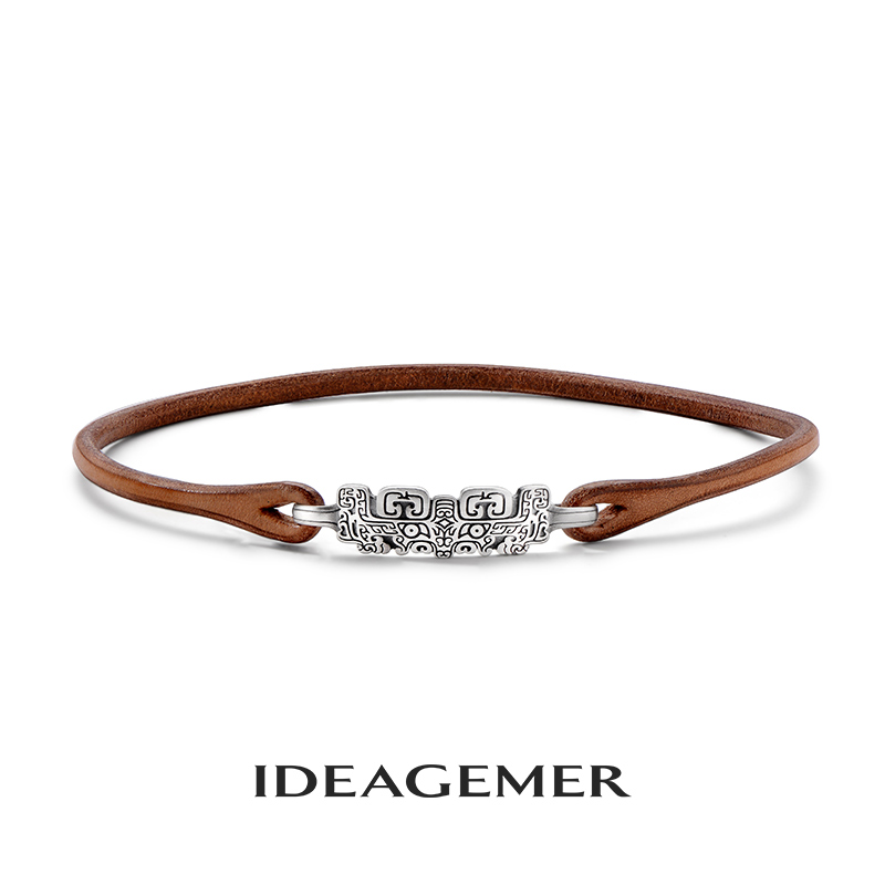 925银手链 IDEAGEMER 皮绳潮男唐狮手链男生ins潮设计感小众复古