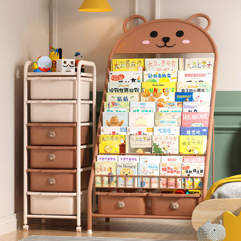 儿童书架置物架落地家用铁艺宝宝绘本架玩具收纳架客厅简易小书柜