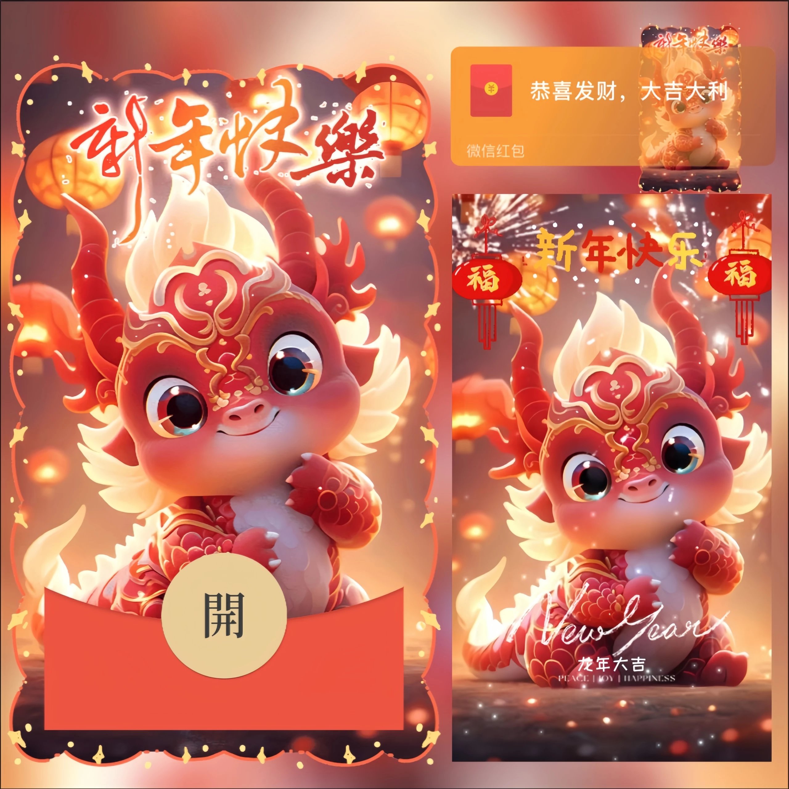 2024跨年龙年新年红包封面暴富可爱龙龙所愿皆成真动态设计服务