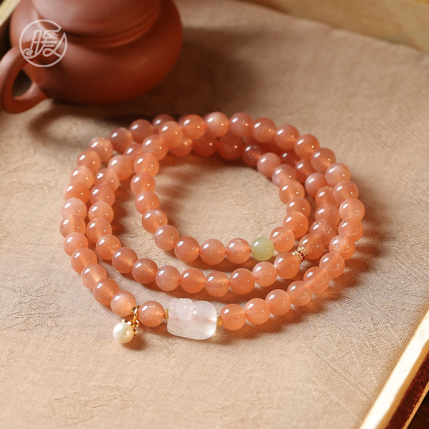 Nuanyan/暖言三圈长石手串6mm搭配貔貅配件手链D2276多样性发一