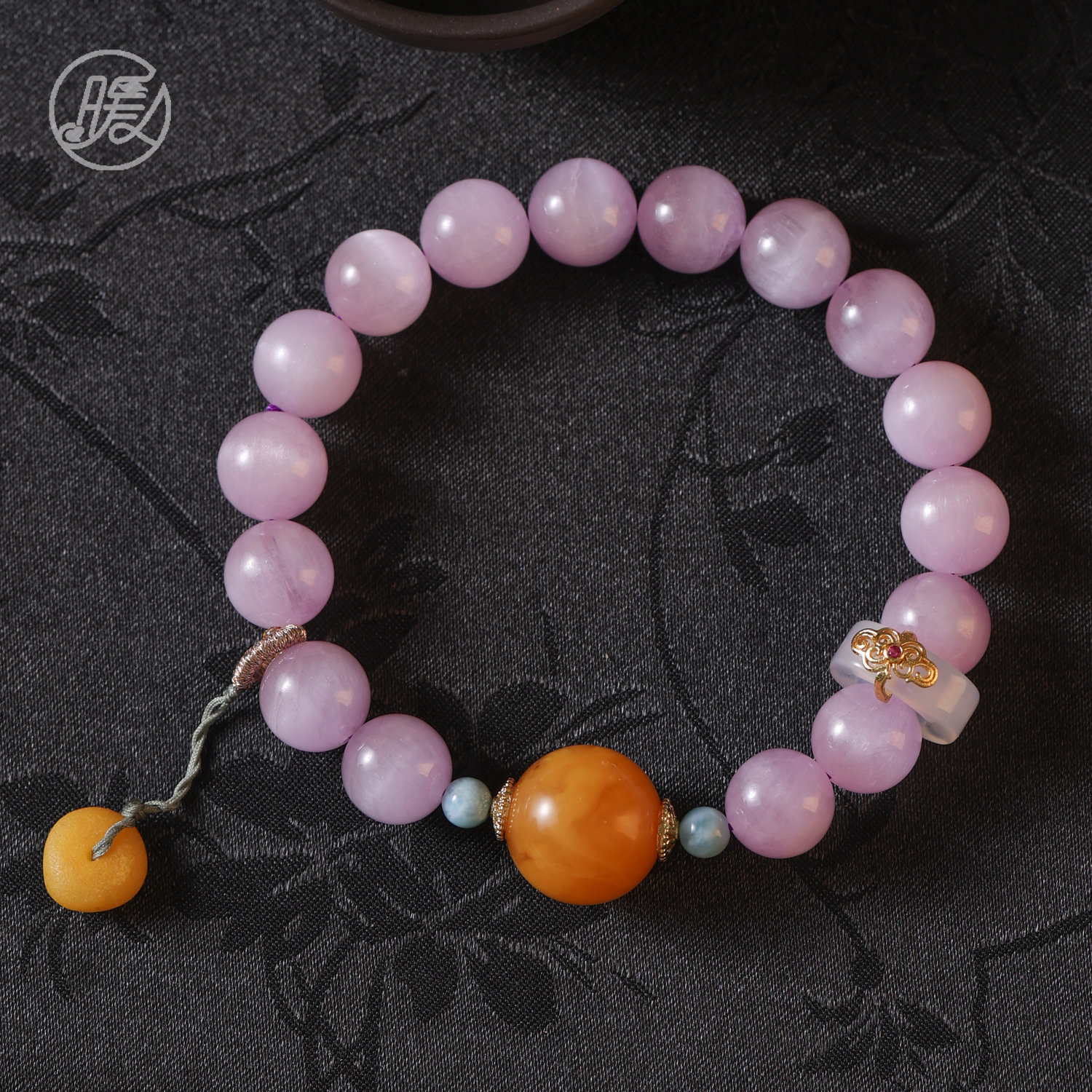 单圈紫锂辉手串10mm搭配蜜蜡路路通玉髓环形手链F4562多样性发一