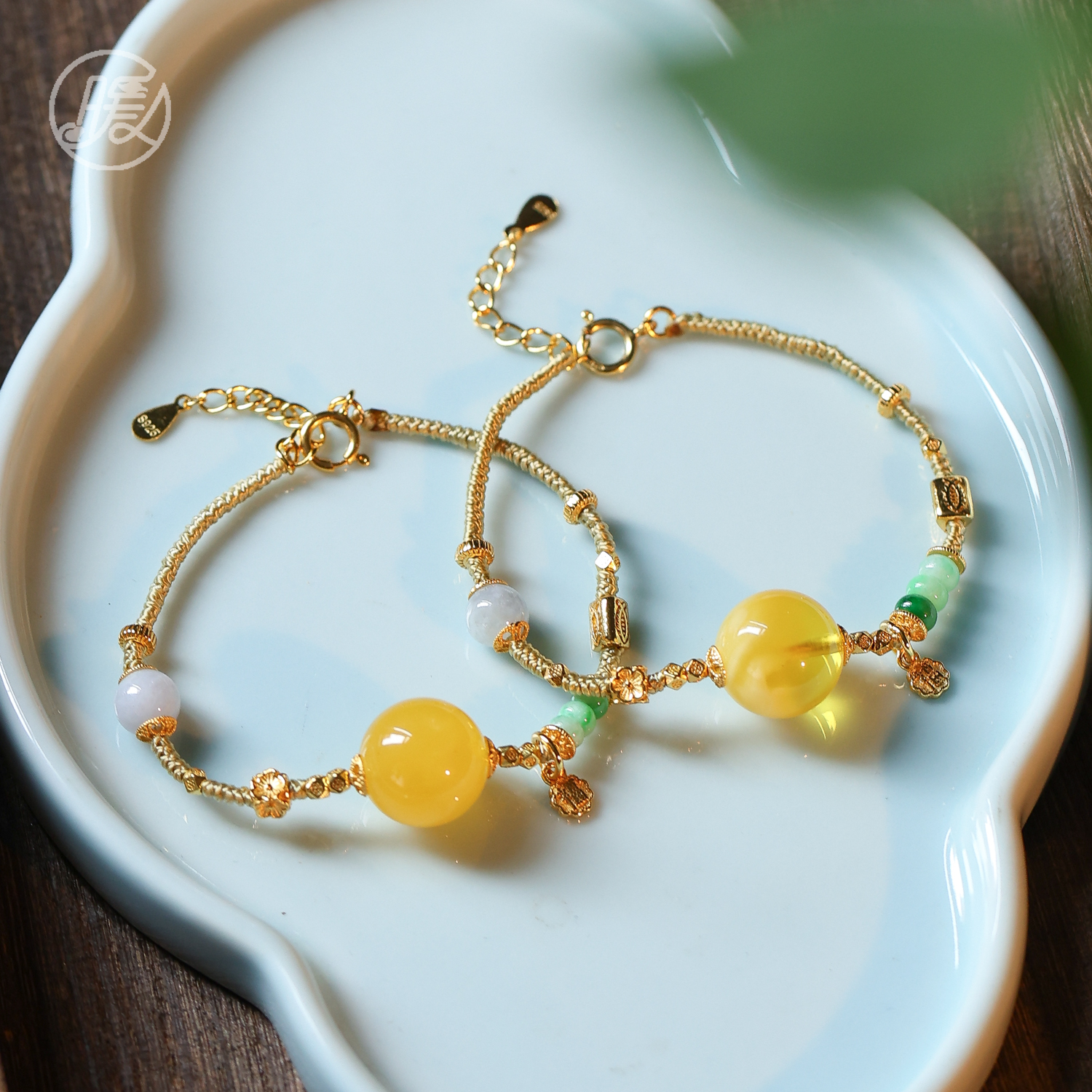 单圈琥珀蜜蜡14mm手工编绳手链E3996多样性发一