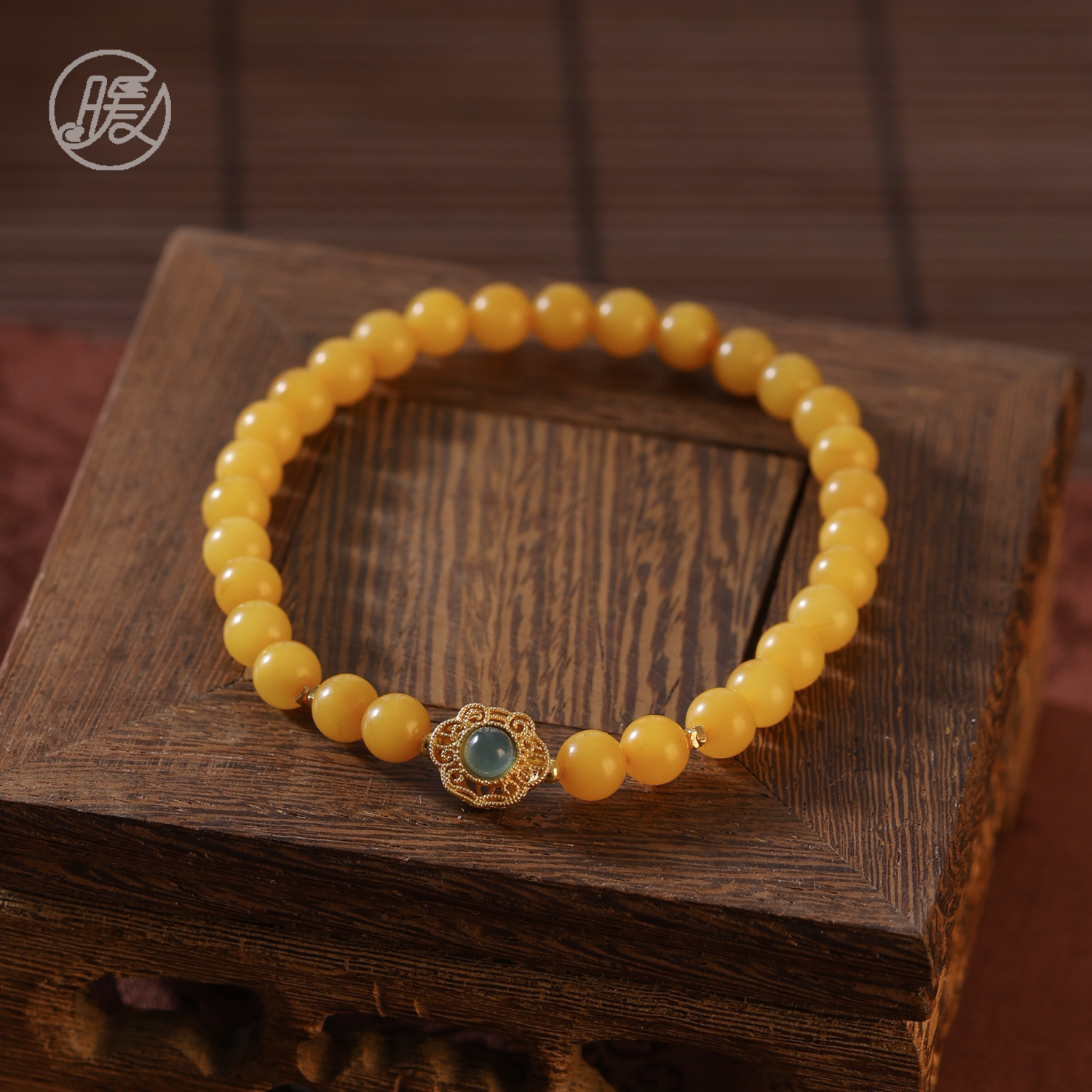 单圈蜜蜡手串5mm搭配翡翠镶嵌小锁配件手链E5899多样性发一