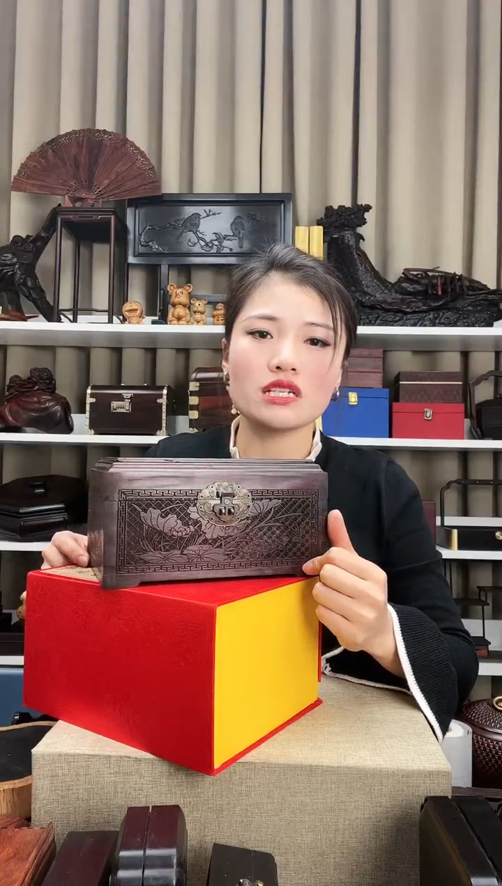 【闪购商品】木根雕DHSZ百年好合首饰盒