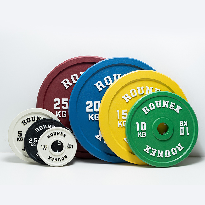 ROUNEX力量举磨砂铸铁杠铃片健身训练商用配重片举重家用健身深蹲