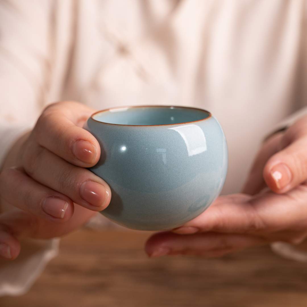 天青彩蛋杯玉青汝瓷茶具茶杯主人杯手工家用汝窑大号100ml汝州发