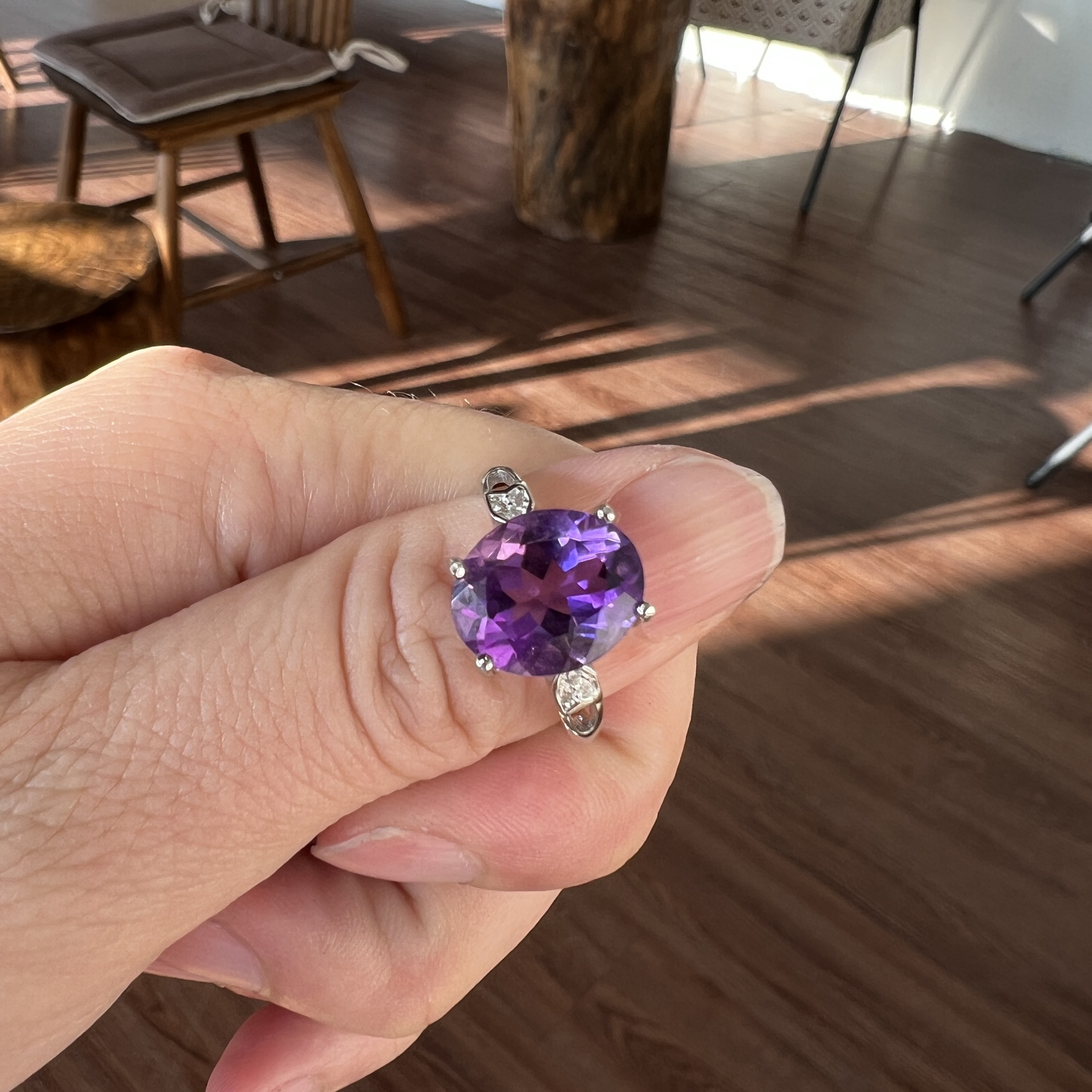 巴西紫水晶全干净浓紫色收藏级银饰戒指【01】