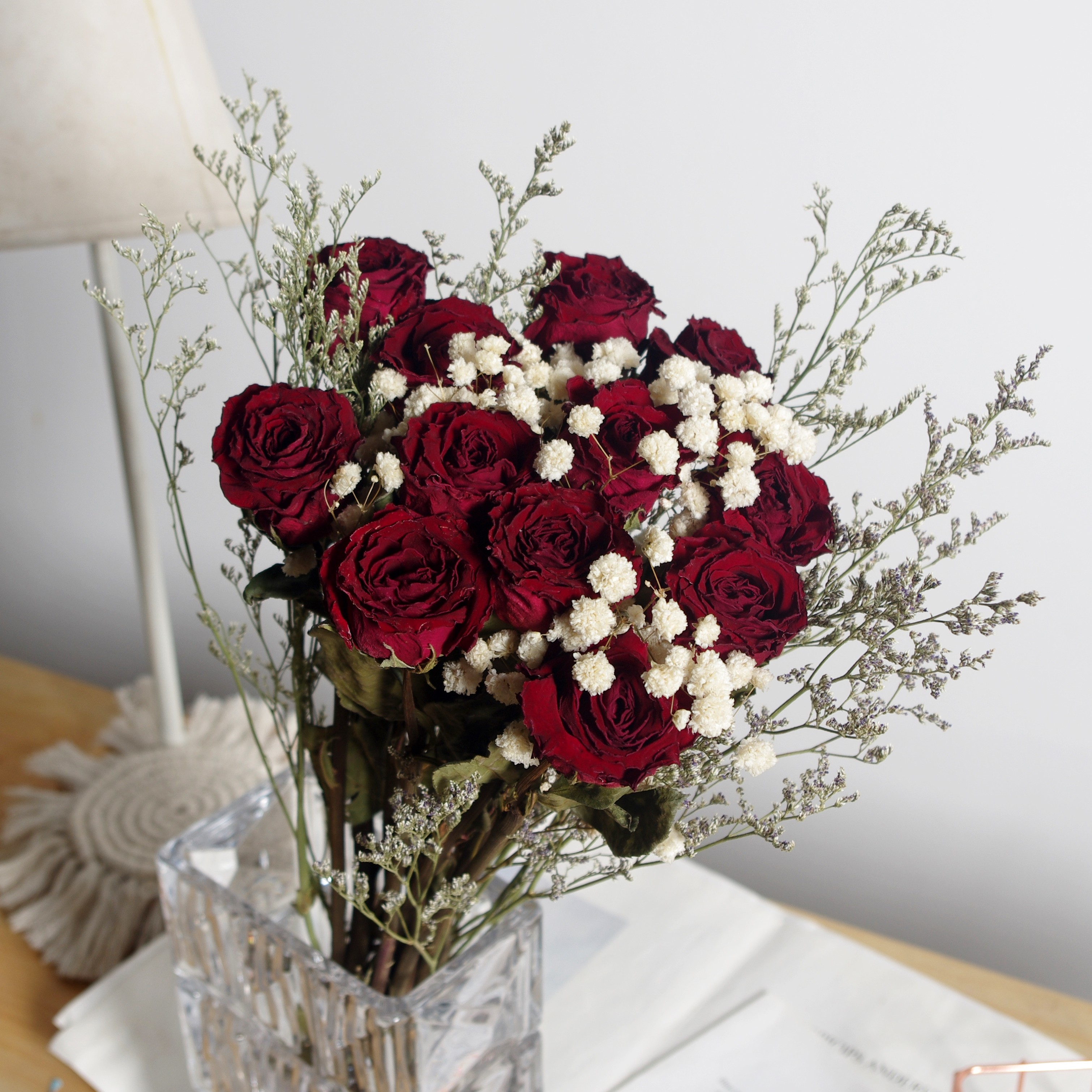 玫瑰干花真花彩色单头烘干家庭摆放装饰软装插花送人diy干花礼物