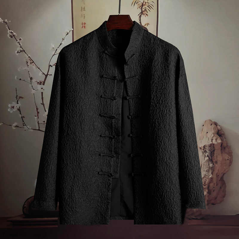 由天丨富贵褶皱感中国风秋季薄款对襟唐装汉服新中式男装长袖外套