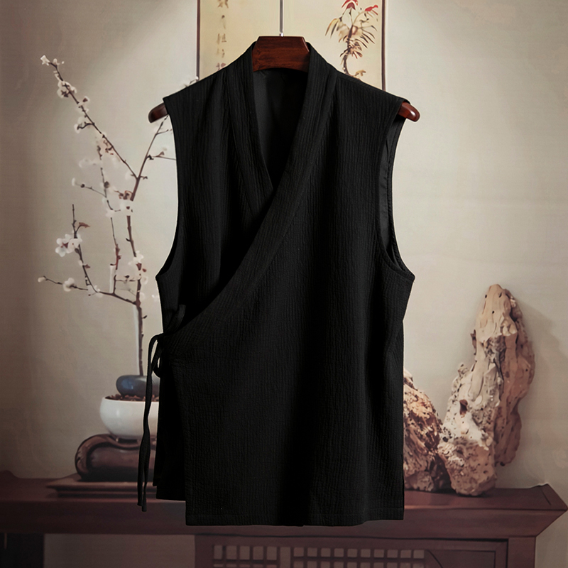 由天丨断码中国风男装无袖马褂居士服新中式改良汉服斜襟马甲系带