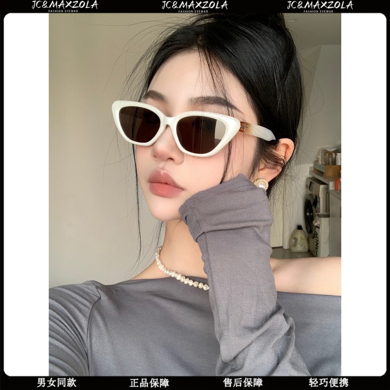 复古白色猫眼墨镜gm大框方圆脸修饰脸型显气质太阳眼镜女防紫外线