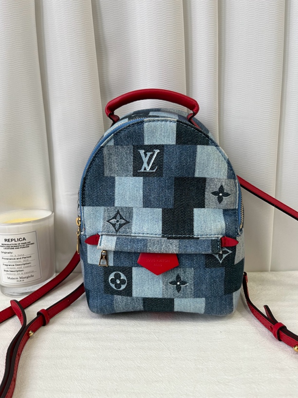 99新 LouisVuitton/路易威登 LV牛仔水洗丹宁格子迷你双肩包背包