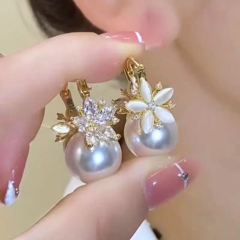 恣睢 铜合金耳饰 R0R98新款卡扣珠珠耳环