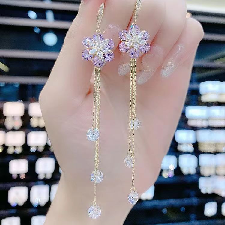 恣睢 锌合金耳饰  R184超仙花朵挂钩流苏耳环