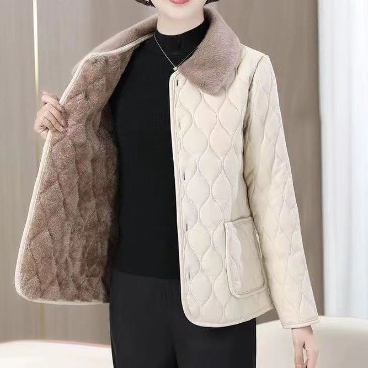 妈妈加绒加厚皮羽绒服冬季新款洋气时尚羽绒服外套中年女宽松