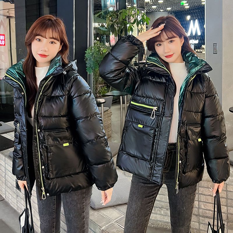 反季免洗亮面羽绒羽绒服女韩版亮皮中长款羽绒服外套厚宽松冬
