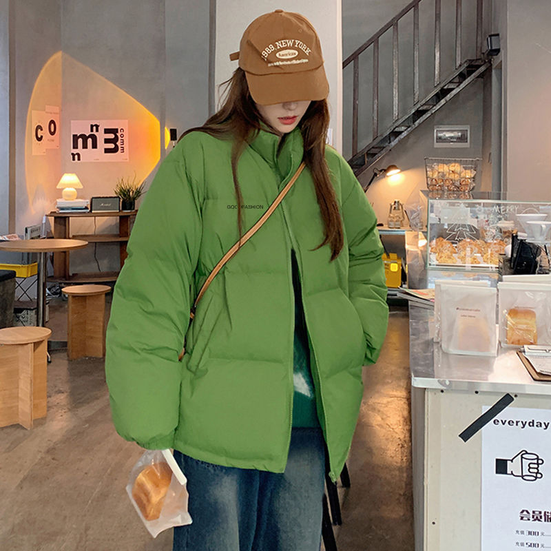 绿色羽绒服女2023年冬季新款面包服短款宽松加厚保暖小个子羽