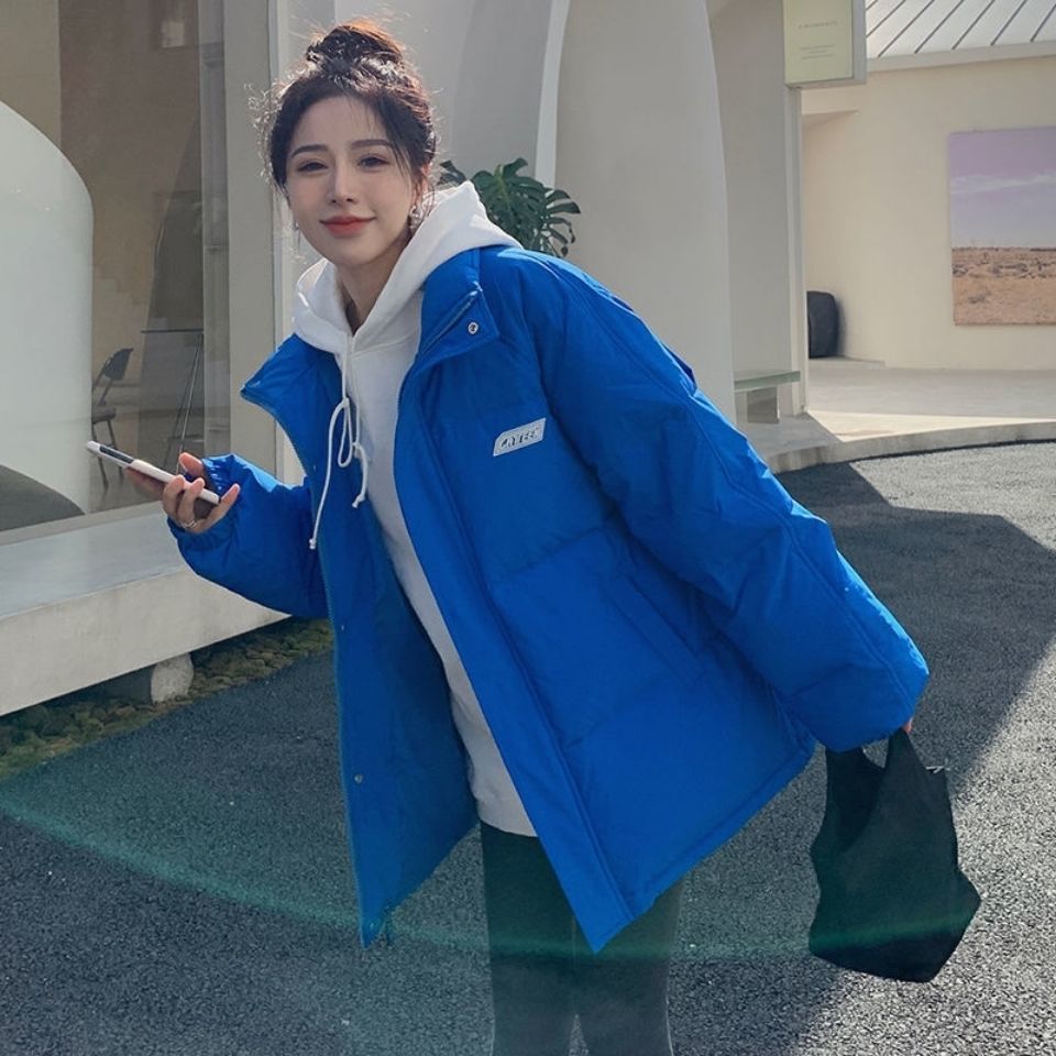 克莱因蓝羽绒服女加厚外套2023年新款学生面包服韩版宽松羽绒