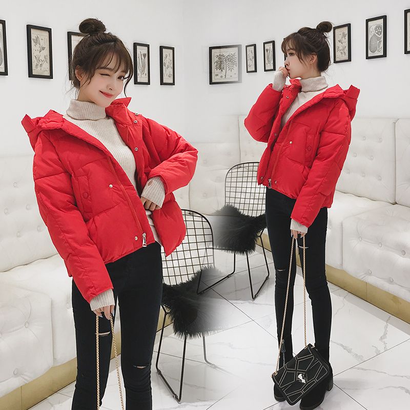 红色羽绒服女短款2023年新款冬韩版加厚宽松羽绒服小个子面包