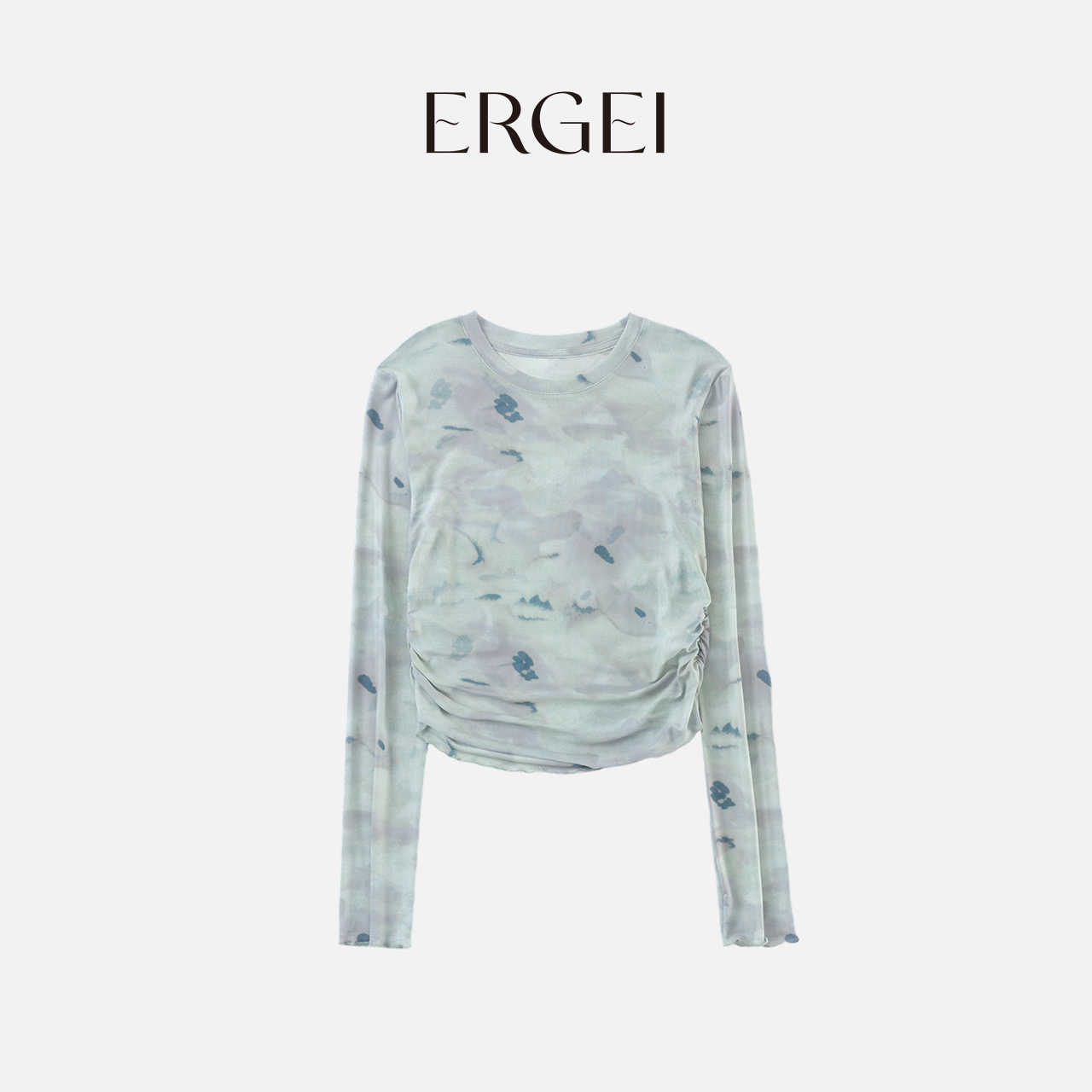 【绿野仙踪】防晒罩衫扎染短款长袖时尚女士印花提花套头网纱上衣