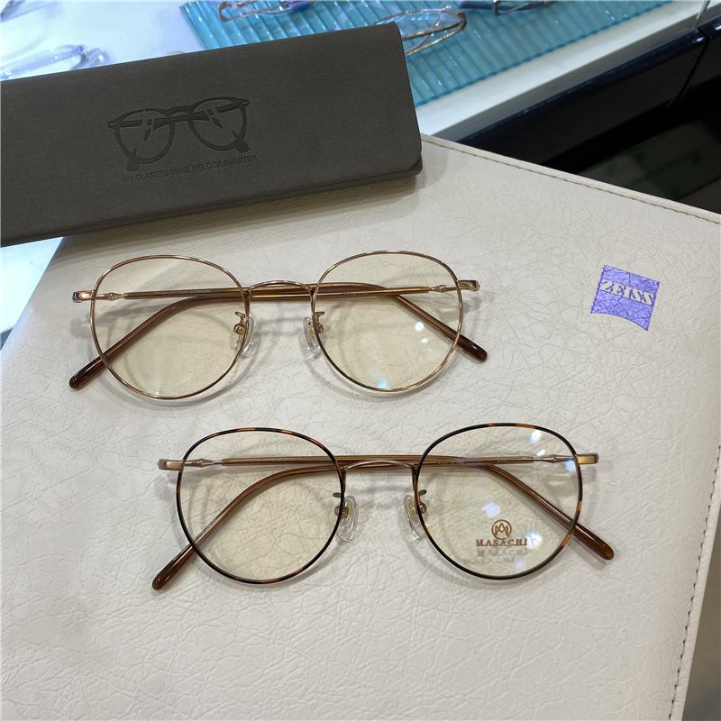 高品质纯钛超轻眼镜框圆框复古玳瑁女方圆脸男可配度数防蓝光眼镜