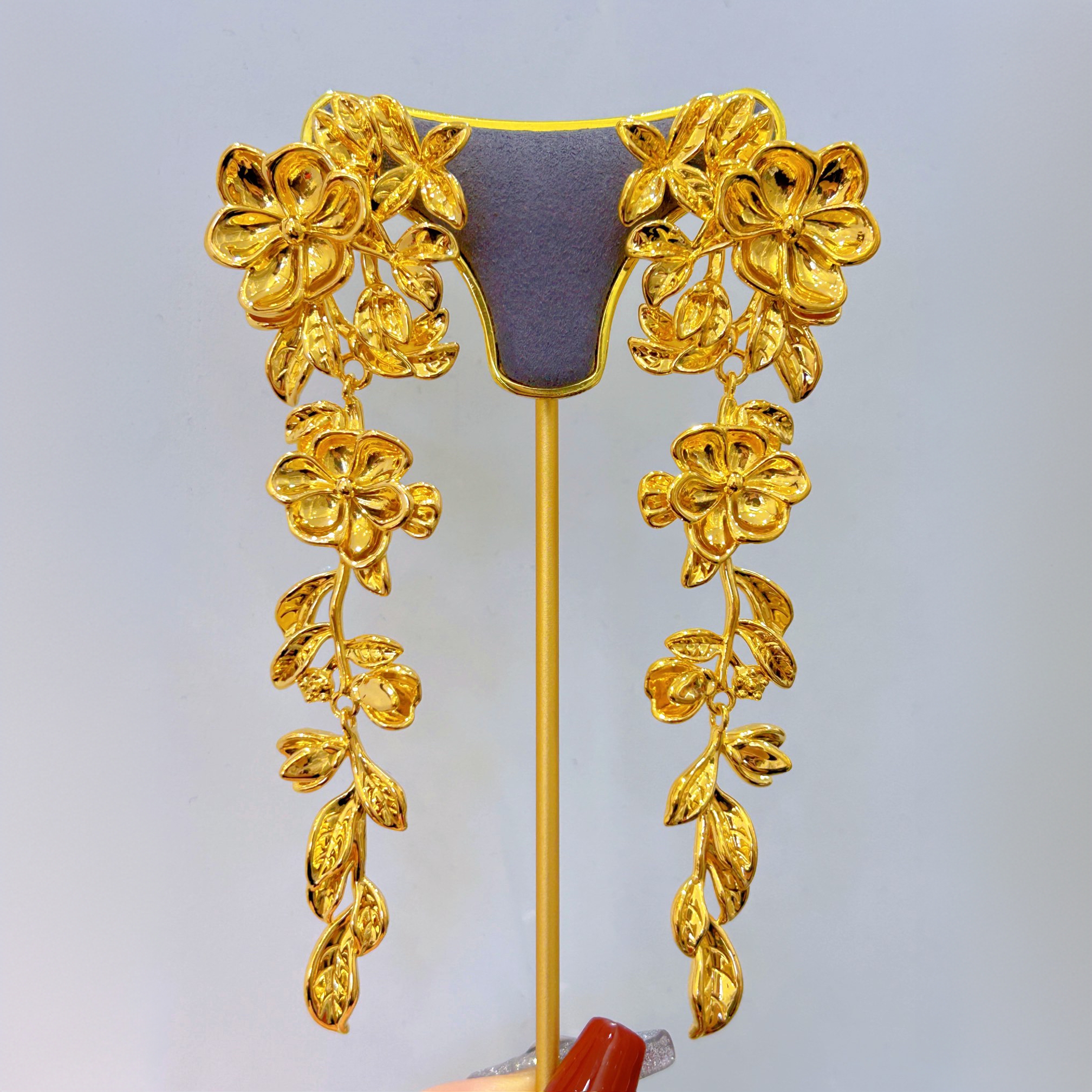 足金长藤繁花耳坠刘亦菲同款夸张耳钉时尚5D黄金