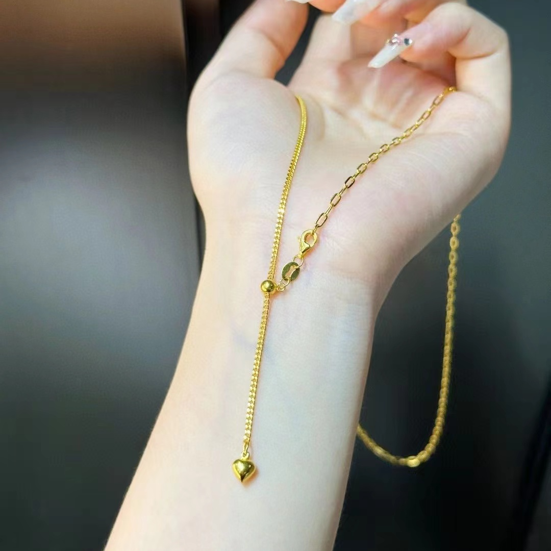 足金Ab抽拉项链简约素链