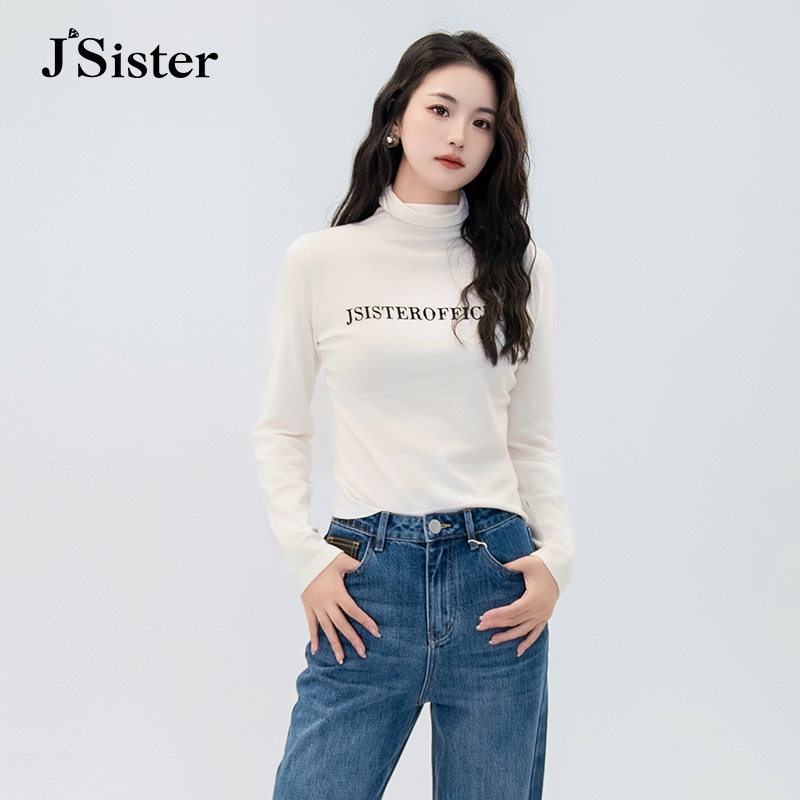jsister秋季新品 JS简约白色高领针织衫女秋冬打底衫通勤OL