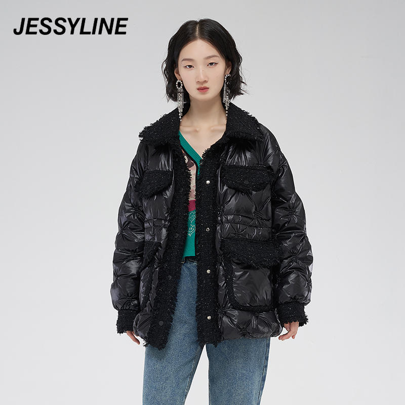 杰茜莱黑色小香淑女风衬衫羽绒服女年冬季新品外套 jessyline女款